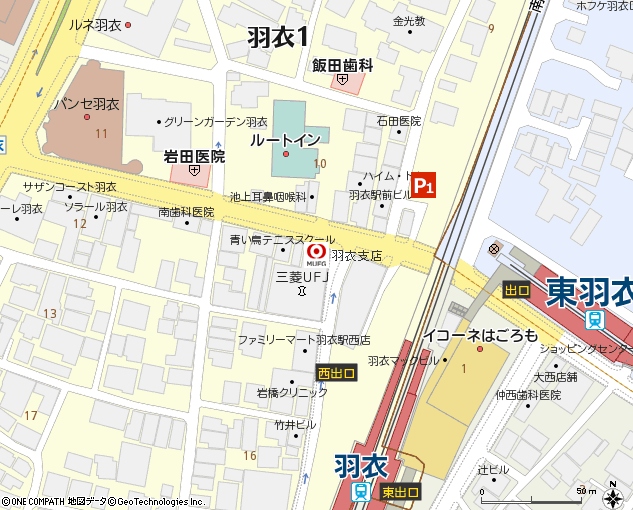 羽衣支店付近の地図